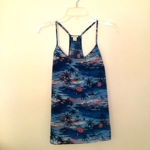 J. Crew Island/Beach Print Blue Halter Top